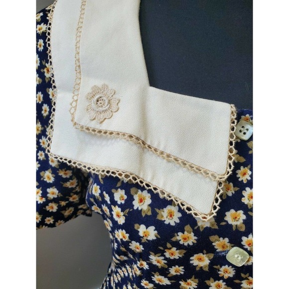 Vintage Perceptions Blue Floral Square Neck Short Sleeve Long Maxi Dress Size 6 - Picture 5 of 10